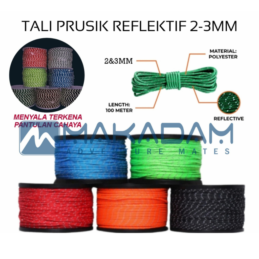 Paracord เชือก prusik สะท้อนแสงเชือกสะท้อนแสงสะท้อนแสงสะท้อนแสง scootlet 2mm 3mm