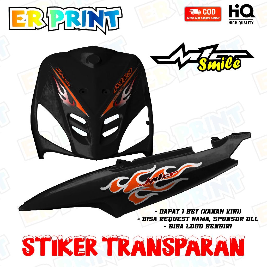 Mio Smile สติ๊กเกอร์ใส Anti-Fade Cool Mio Smile Striping Yamaha Mio Smile Fire Design Type3