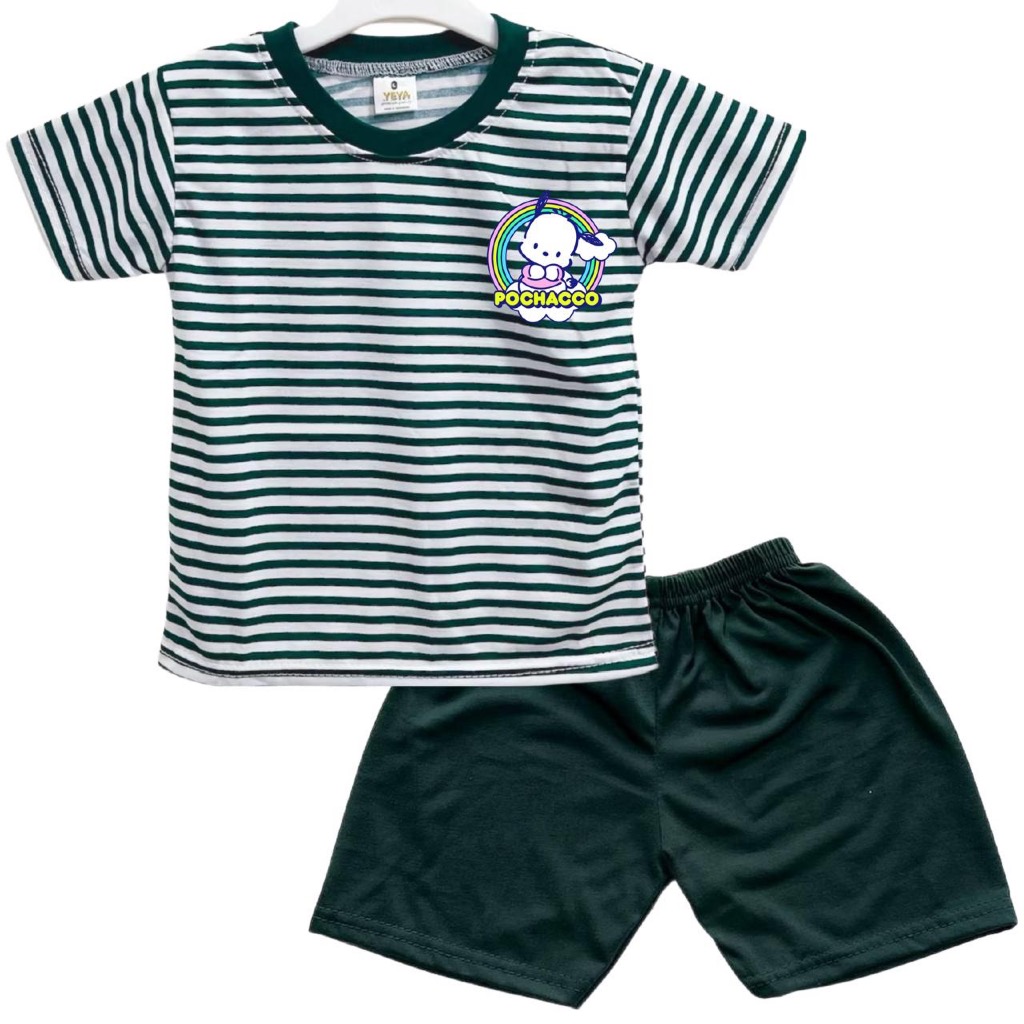3S YEYA - CHILDRENS FASHION STRIPE SHORT SET DTF เสื้อยืด L0G0 P0CHAC00