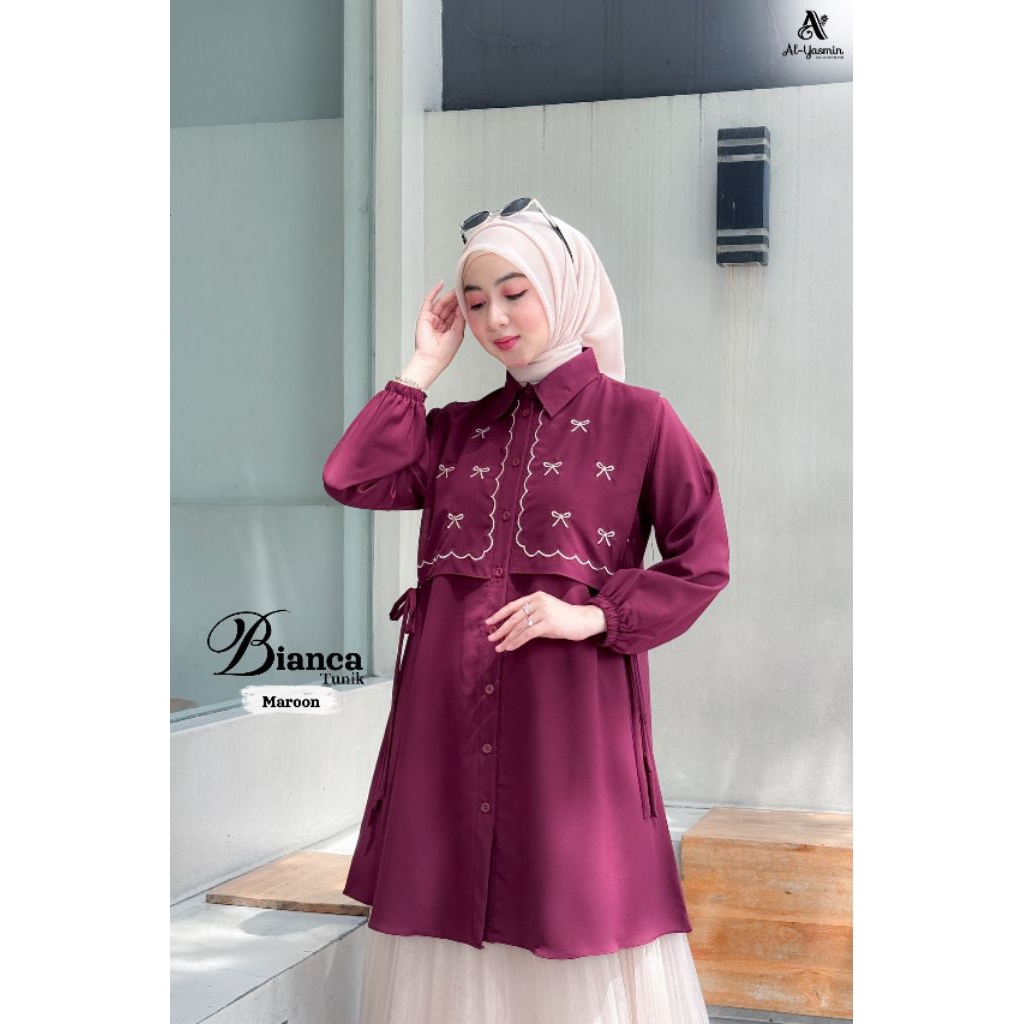 KEMEJA Blouse Shirt/Hijab Top/Street Outfit/ปักCoquette Tunic/Bianca Tunic โดย Alyasmin