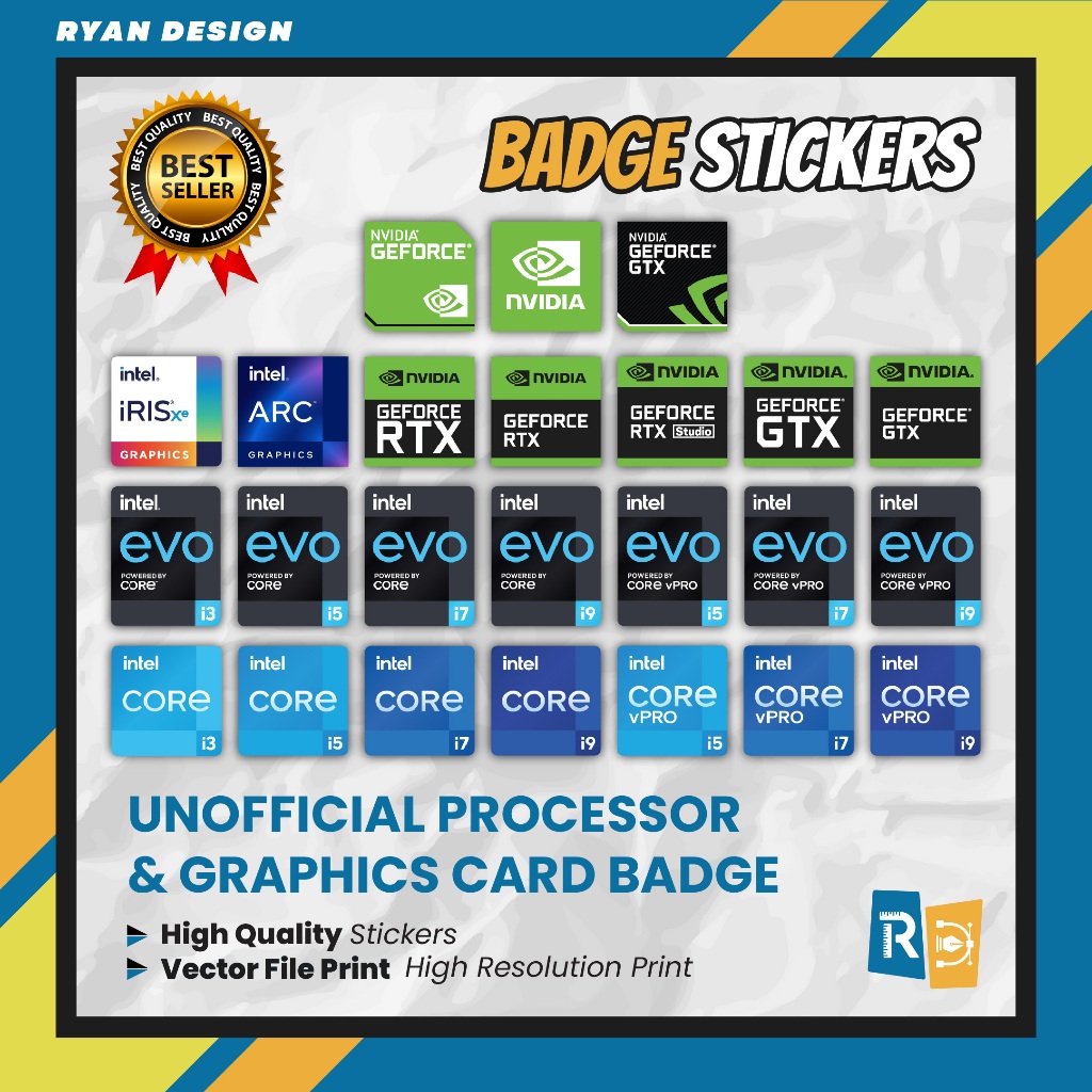 Intel Core i3 i5 i7 Gen 11 12 13 14 Nvidia Geforce RTX GTX Intel Iris Xe Badge สติกเกอร์