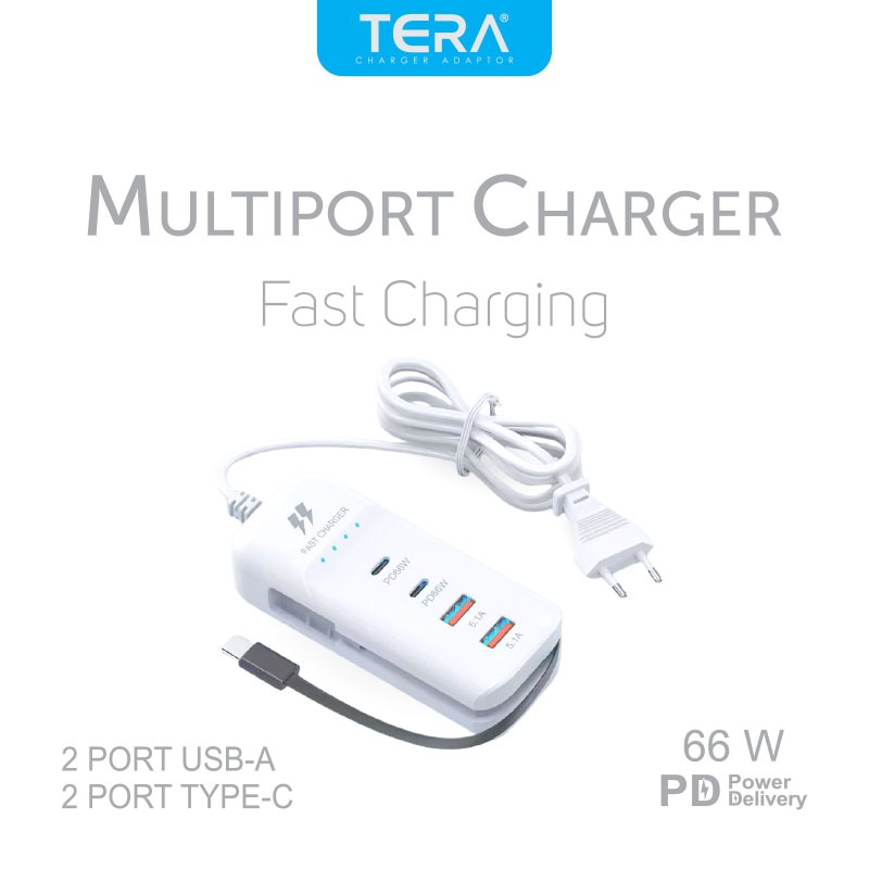 TERA Multiports Charger Adaptor Power Delivery Fast Charging USB A Type-C 66W