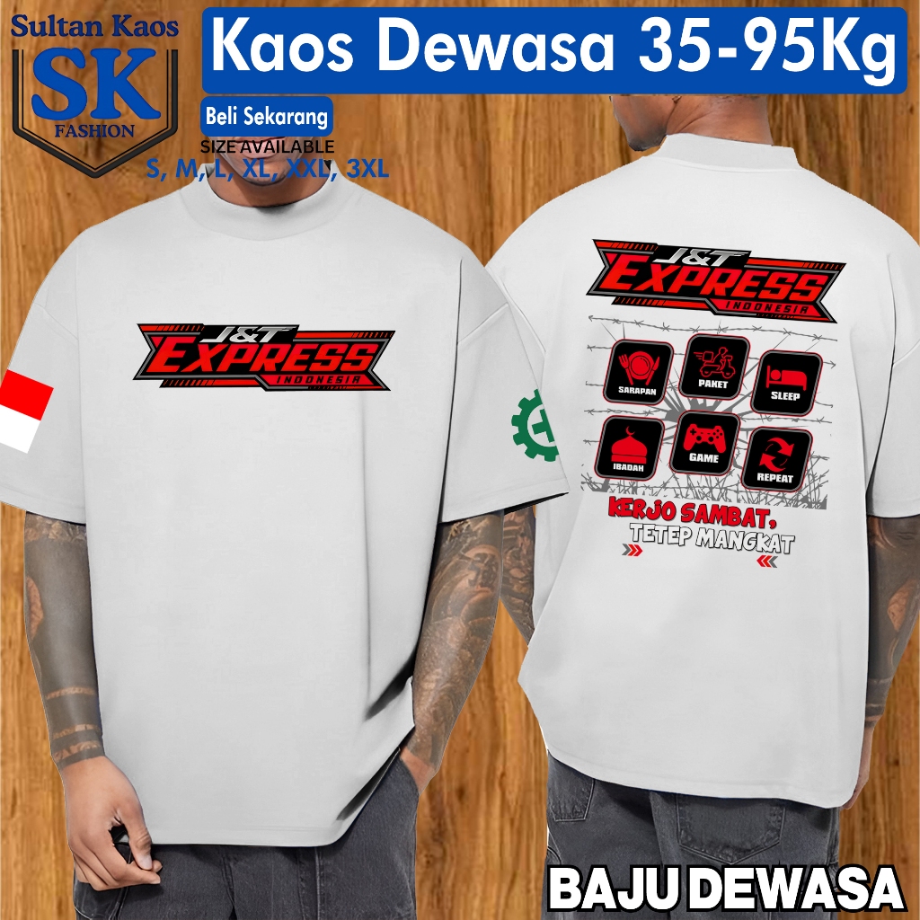 เสื้อเชิ้ตแขนสั้นผู้ชายเท่ๆ JNT XPRESS Premium JNT Kerjo Sambat Tetep Megak