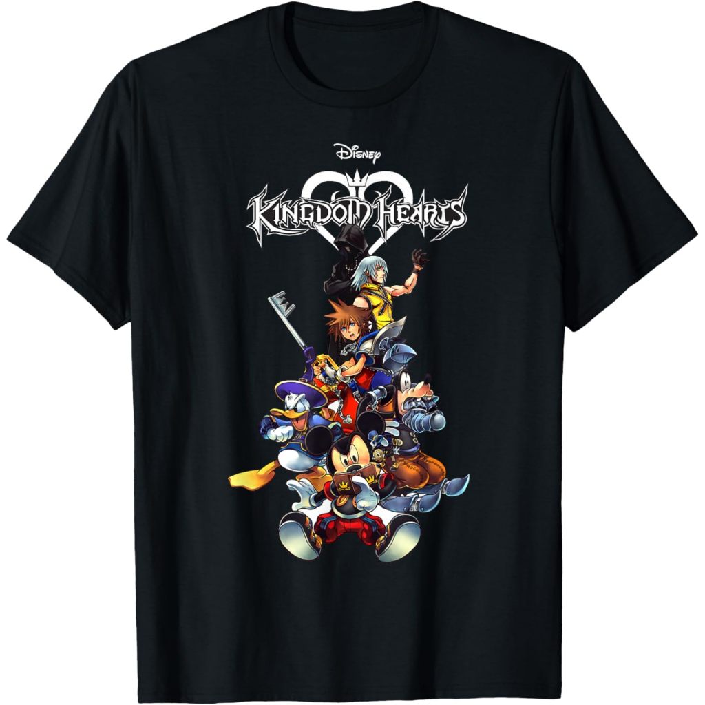 เสื้อยืดโลโก้ Disney Kingdom Hearts Group Shot Action Pose สําหรับเด็ก