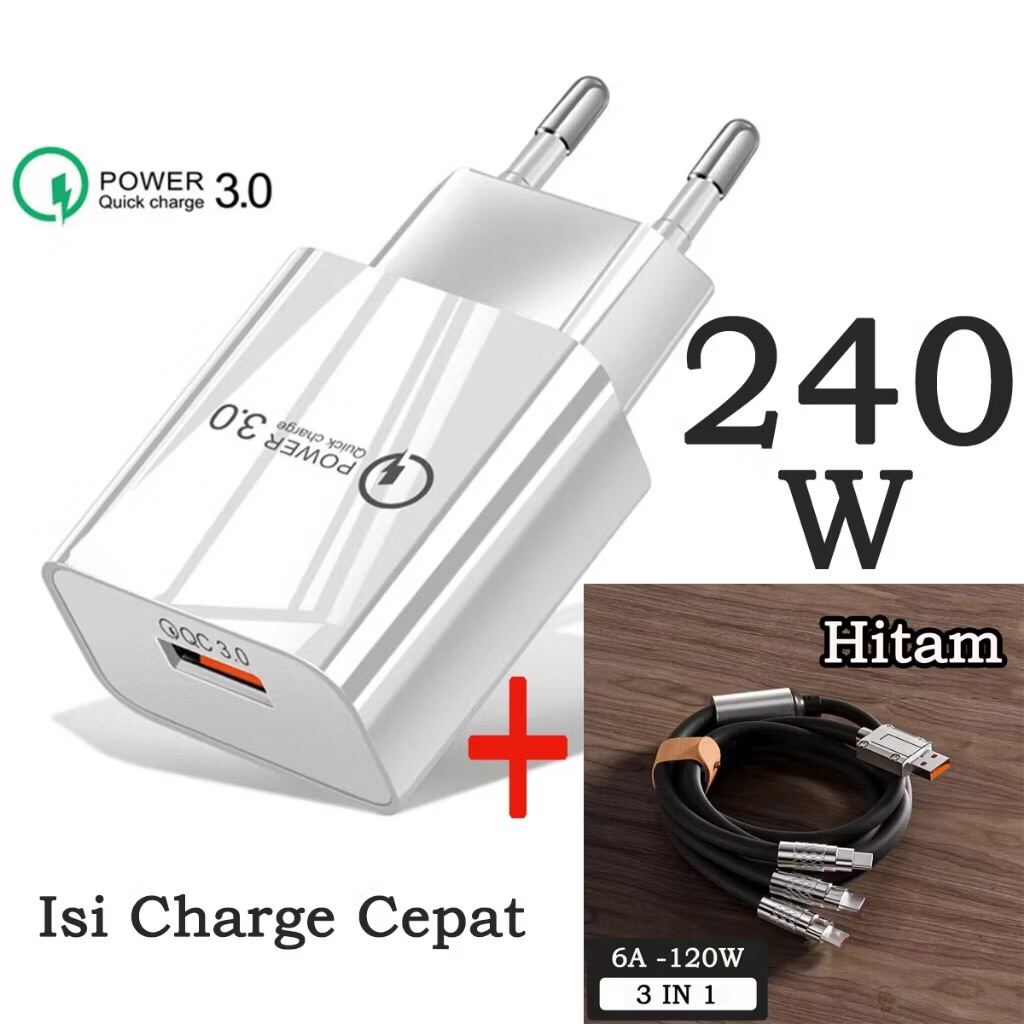 - 3in1 Type-C Fast Charging Data CABLE Type C Micro Usb IOS Lightening Charger CABLE พร้อมอะแดปเตอร์