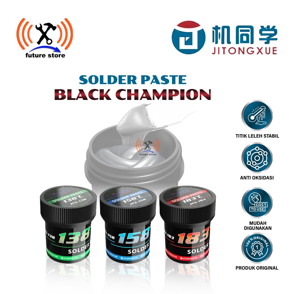 JTX BLACK CHAMPION SOLDER PASTE 138°C / 158°ค / 183°C – TIM PASTE REBALLING BGA - PASTA SOLDER JTX B