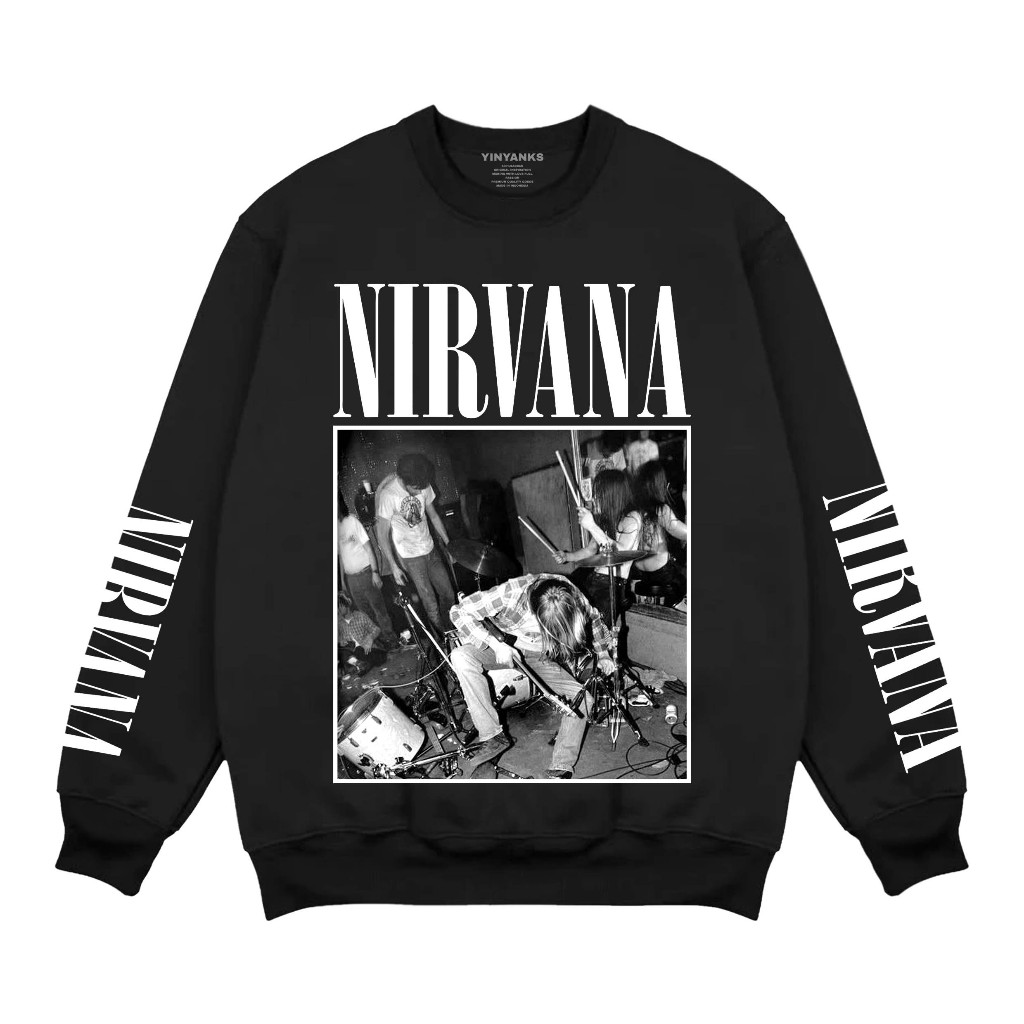 เสื้อผ้าขนาดกลางเสื้อกันหนาววงดนตรี Crewneck NEW Nirvana Concert สีดํา