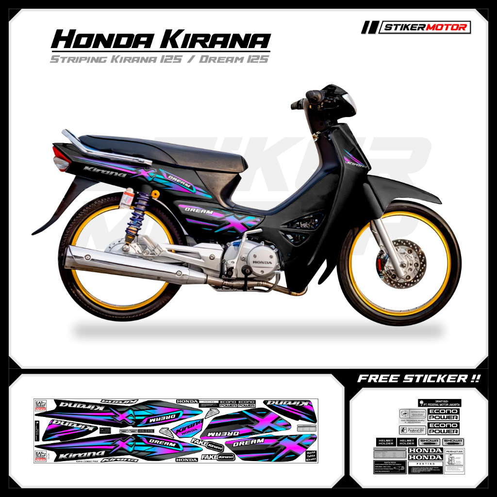 KIR56 Striping สติกเกอร์ Honda Kirana 125 Honda Dream 125 Motohai Variations Striker สติกเกอร์ Strip