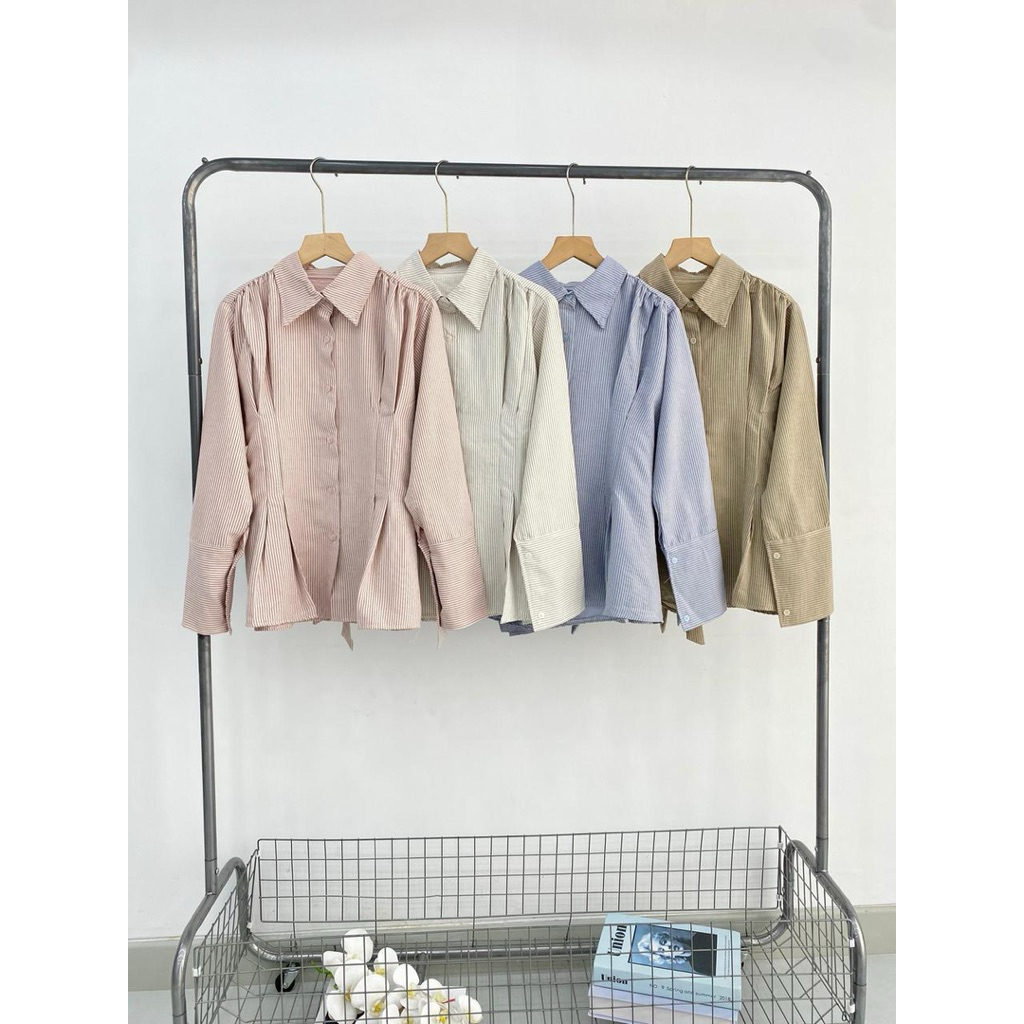 KEMEJA KATUN WISPIE STRIPED COTTON SHIRTผู้หญิงS STRIPED SHIRTผู้หญิงCollege WORK SHIRT STRIPED BLOU