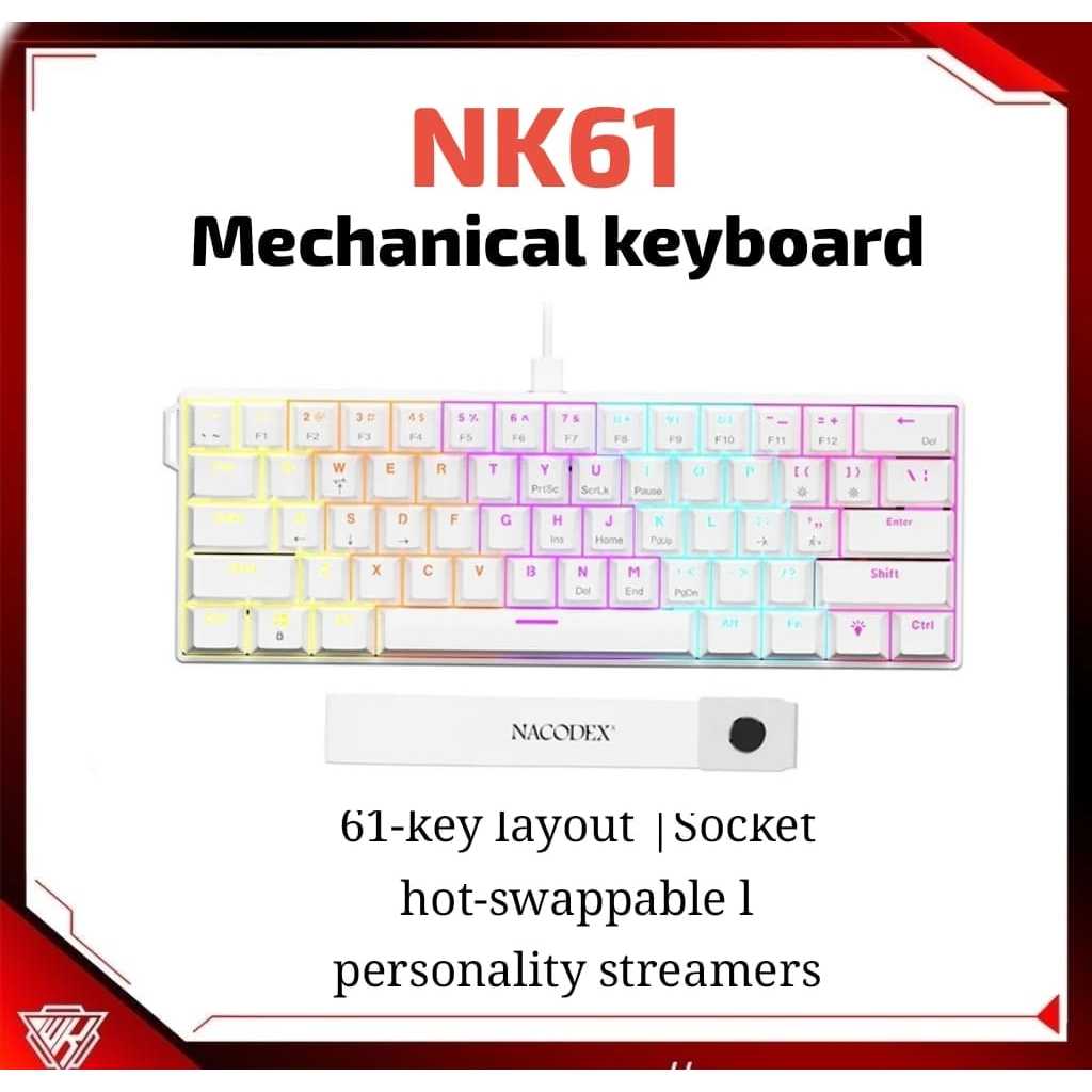 Ajazz x Nacodex NK61 /JAZZ NK61, WIRED, WHITE - RED SWITCH, RAINBOW