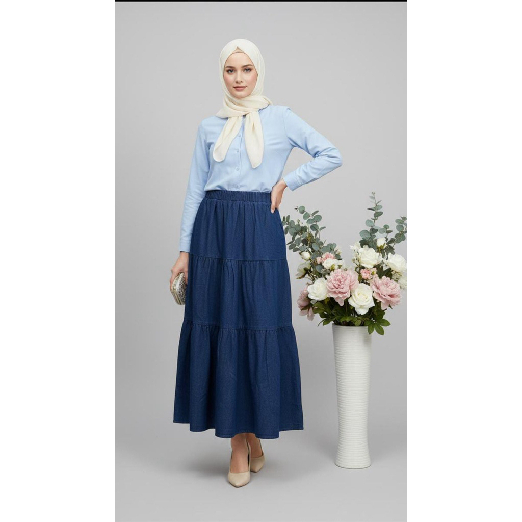 กระโปรงยีนส์ยาว Ruffle Skirt - mayung Ruffle Denim Skirt