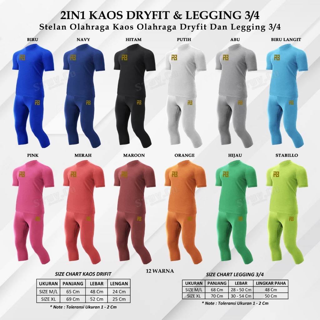 BASELAYER HOUSE 2IN1 PACKAGE DRYFIT T-SHIRT & 3/4 LEGGINGS COOL, QUICK-DRYING UNISEX SPORTS