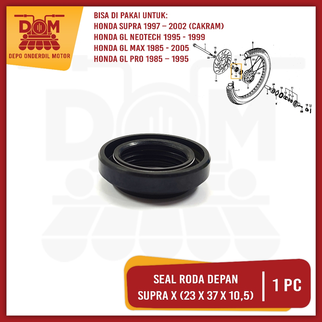 ซีลล้อหน้า Supra X 23x37x7-10.5 (PSP) ยาง Siel Seal กลองเพลายาง Bosh Front Collar Honda Supra