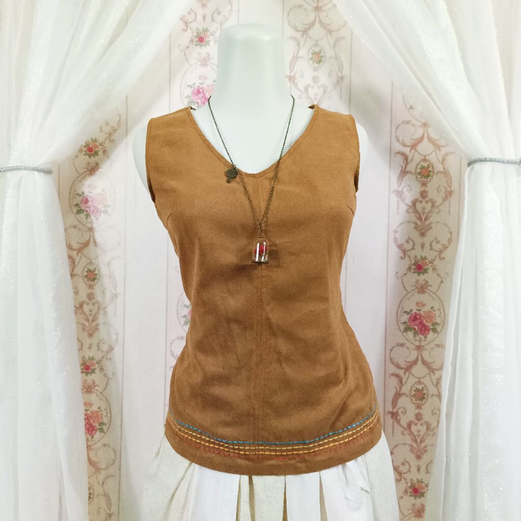 Boho Vintage Suede Vest Blouse PREMIUM Import Branded - OLIVE DES OLIVE Original