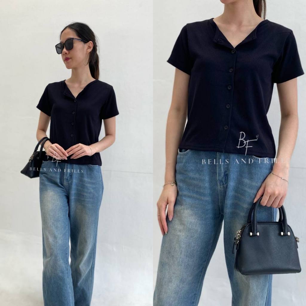 เสื้อคิมิโกะ | เสื้อถักคอปกผู้หญิงเกาหลี |เสื้อถักผู้หญิง | แขนสั้นเบสิค K70