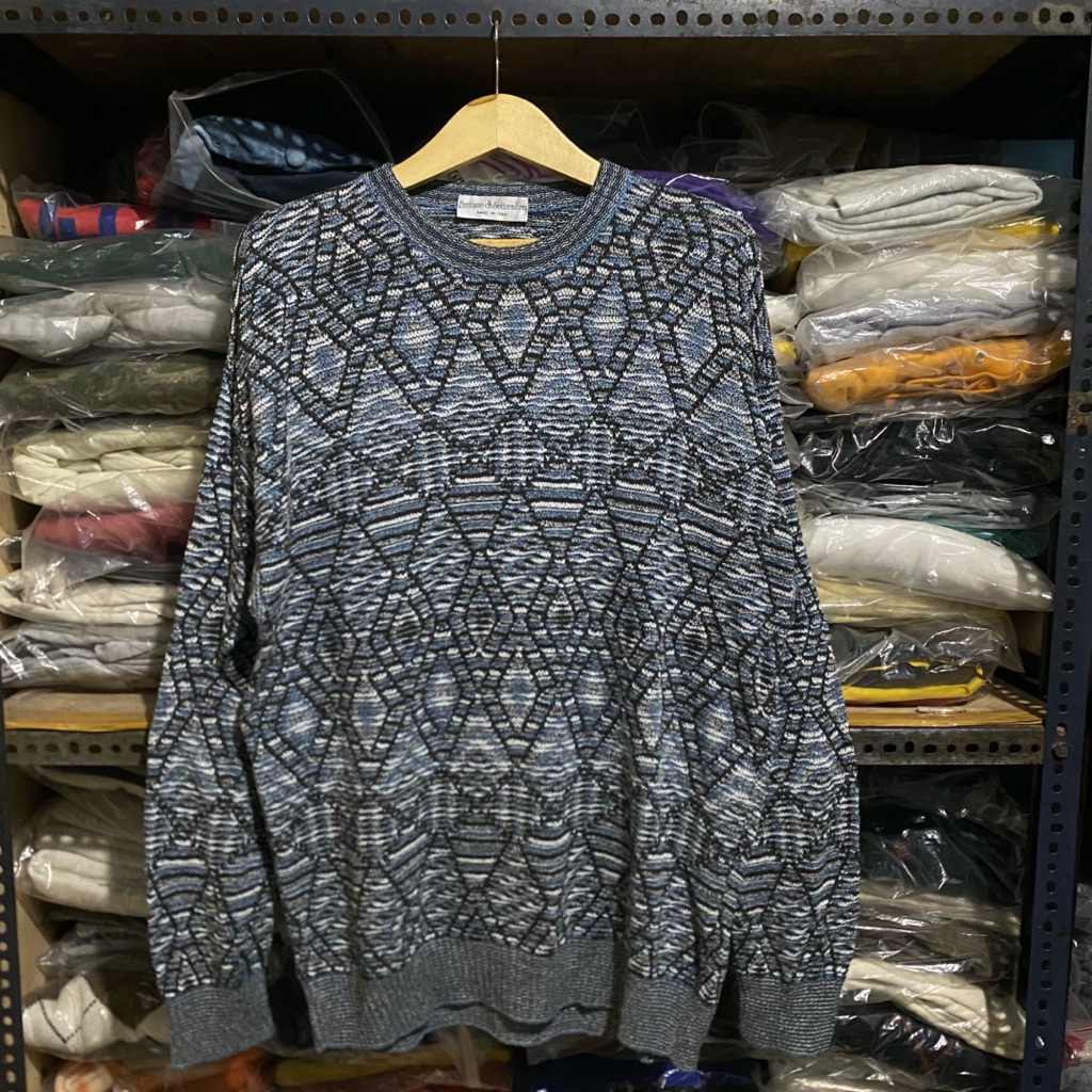 Fantasy Di Settepre Pattern Knit Blue Size 73x59 Made in Italy