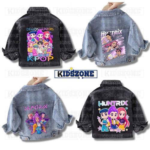 KPOP DEMON HUNTERS Snow Blue & Snow Black Plain Kids Jeans Jacket 1-7 ปี