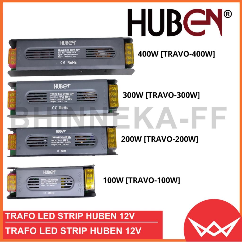 HUBEN POWER SUPPLY TRANSFORMER 100W 200W 300W 400W 12V LED STRIP SLIM ADAPTER TRANSFORMER