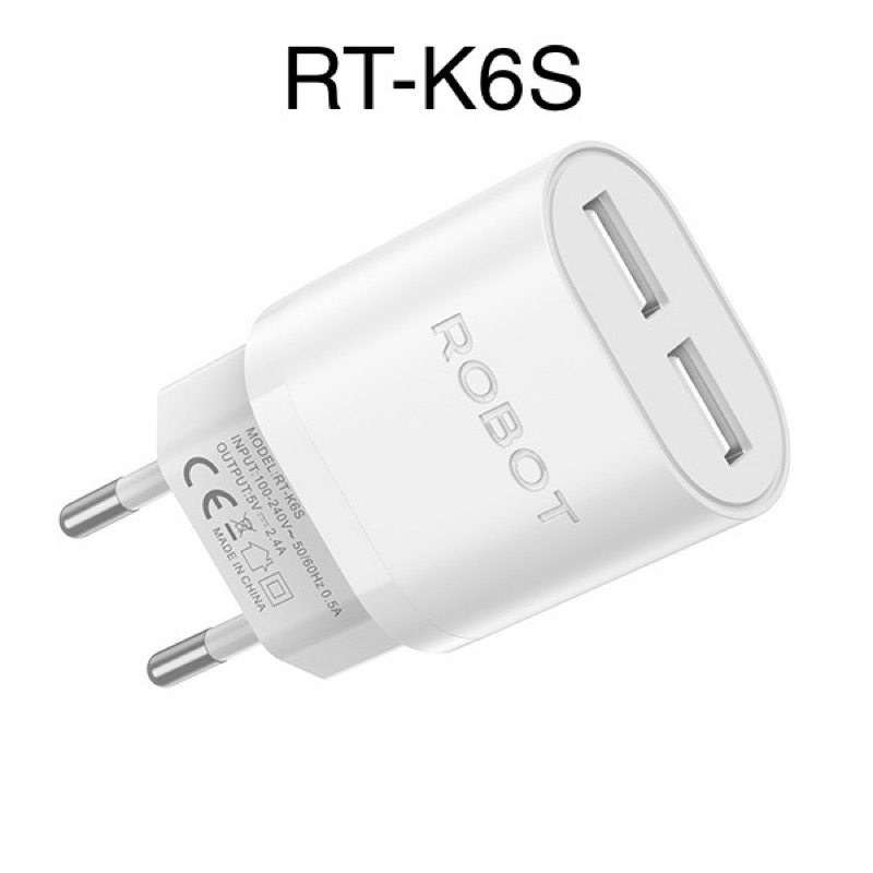 (PER 1 PC) ROBOT RT K6S CHARGER SHELL - ROBOT RT-K6S 2.4A DUAL OUTPUT CHARGER - ROBOT RT K6S CHARGER