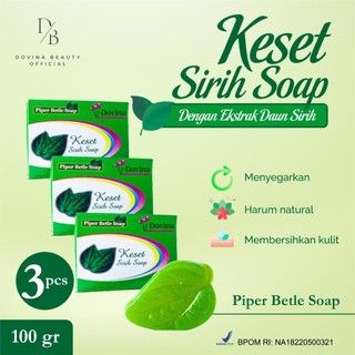 3 Pcs Dovina Piper Betle Soap / Dovina Keset Sirih Soap / Sabun Ekstrak Daun Sirih