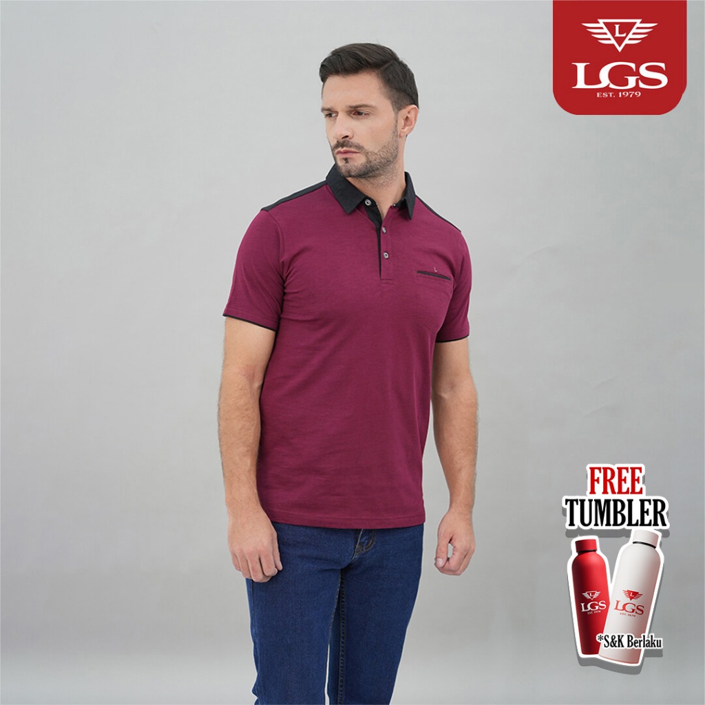LGS - เสื้อโปโล - คอปกสีดํา - Slim Fit - Maroon - JTS.325M2856F.01.CCCCC