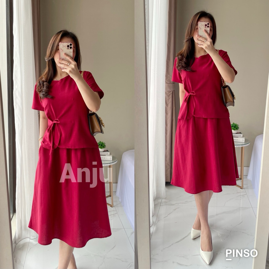 ชุดลินิน YUHA - ANJU | ผู้หญิง CNY ตรุษจีนคริสต์มาส Oneset | ผู้หญิงผ้าลินิน Oneset