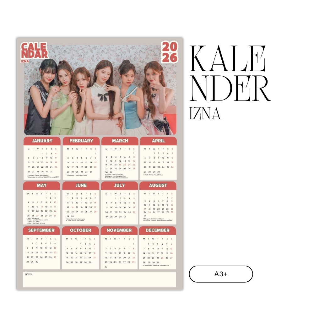 2026 CALENDAR IZNA KPOP UNOFFICIAL KOREA NAYA JEEMIN JUNGEUN SAEBI KOKO MAI SARANG JIYOON