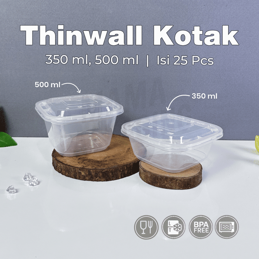 [25PCS] Thinwall Box DM 350 ml 500 ml / Shatterproof / Thinwall DeMak / Square / Plastic Lunch Box /