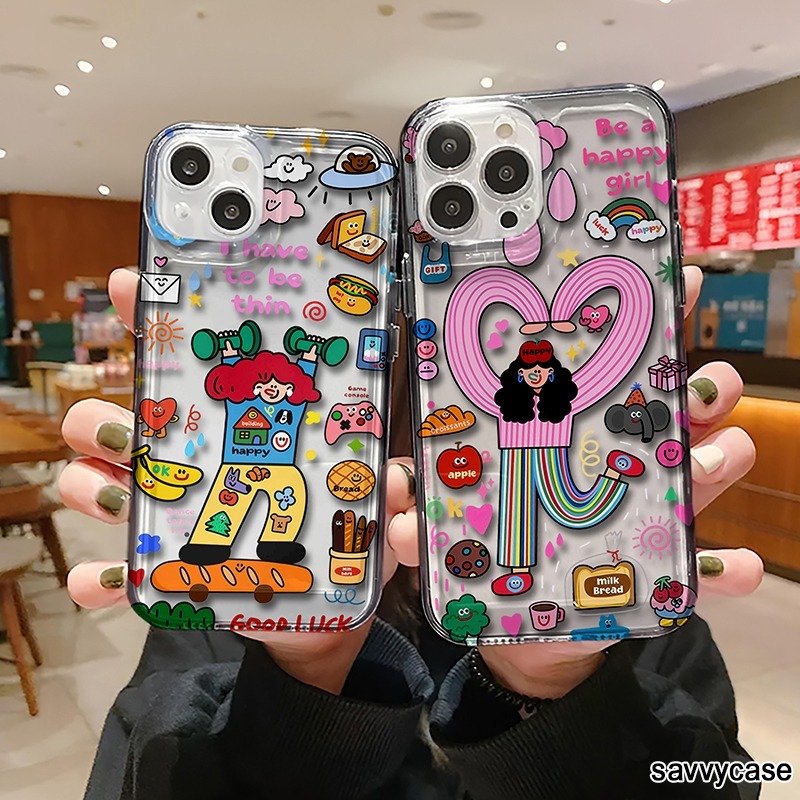 กรณี CASING CLEAR AIR BAG DOODLE CHARACTER MOTIF สําหรับ IPHONE X XS XR 6 6S 7 7 + 8 8 + 11 12 13 14