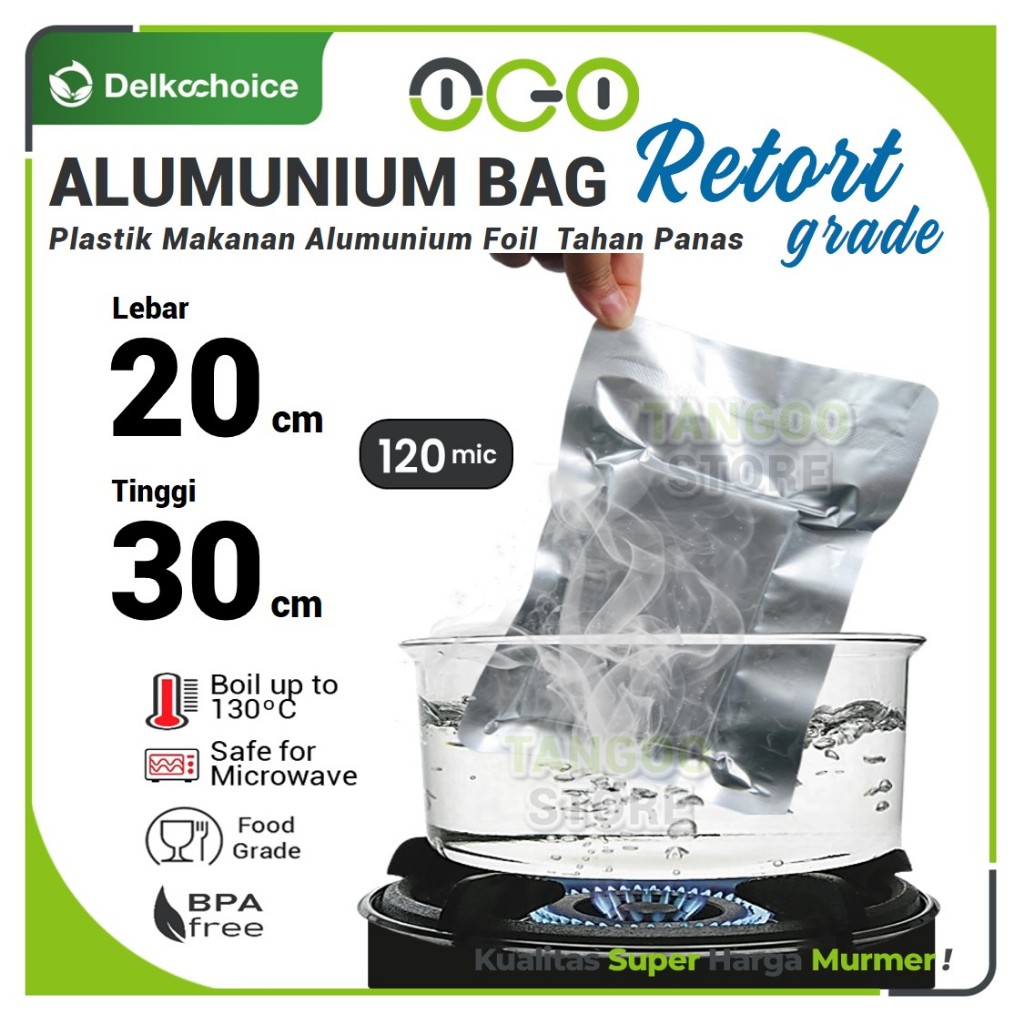 Retort Delkochocie ถุงซองอลูมิเนียมฟอยล์ 20 ซม. X 30 ซม. - หน่วยเกรดอาหารทนความร้อนแบบไม่มีซิปล็อค