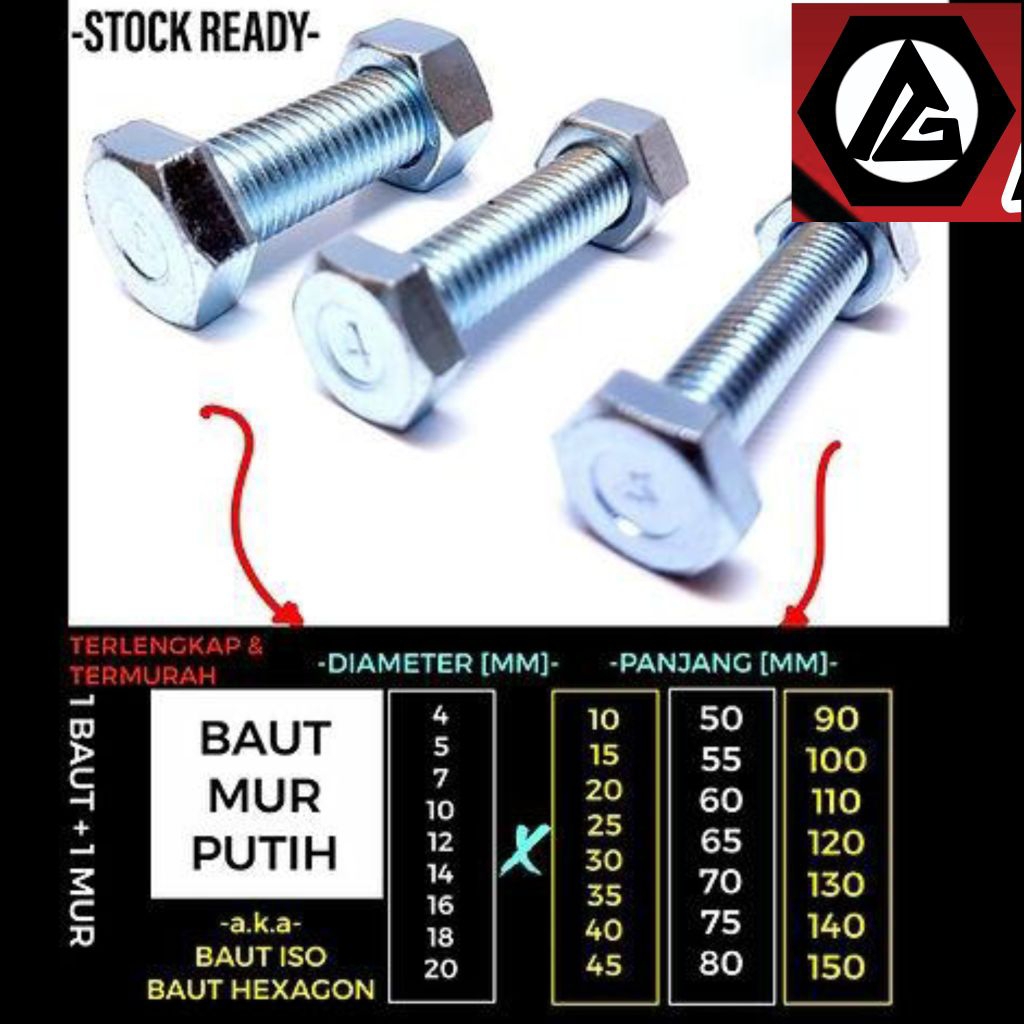น็อตสลักเกลียวสีขาว M12 x 65 (6.5 ซม.) / Bolt 17 สีขาว / BMP / Hex Bolt / Bolt Key 19