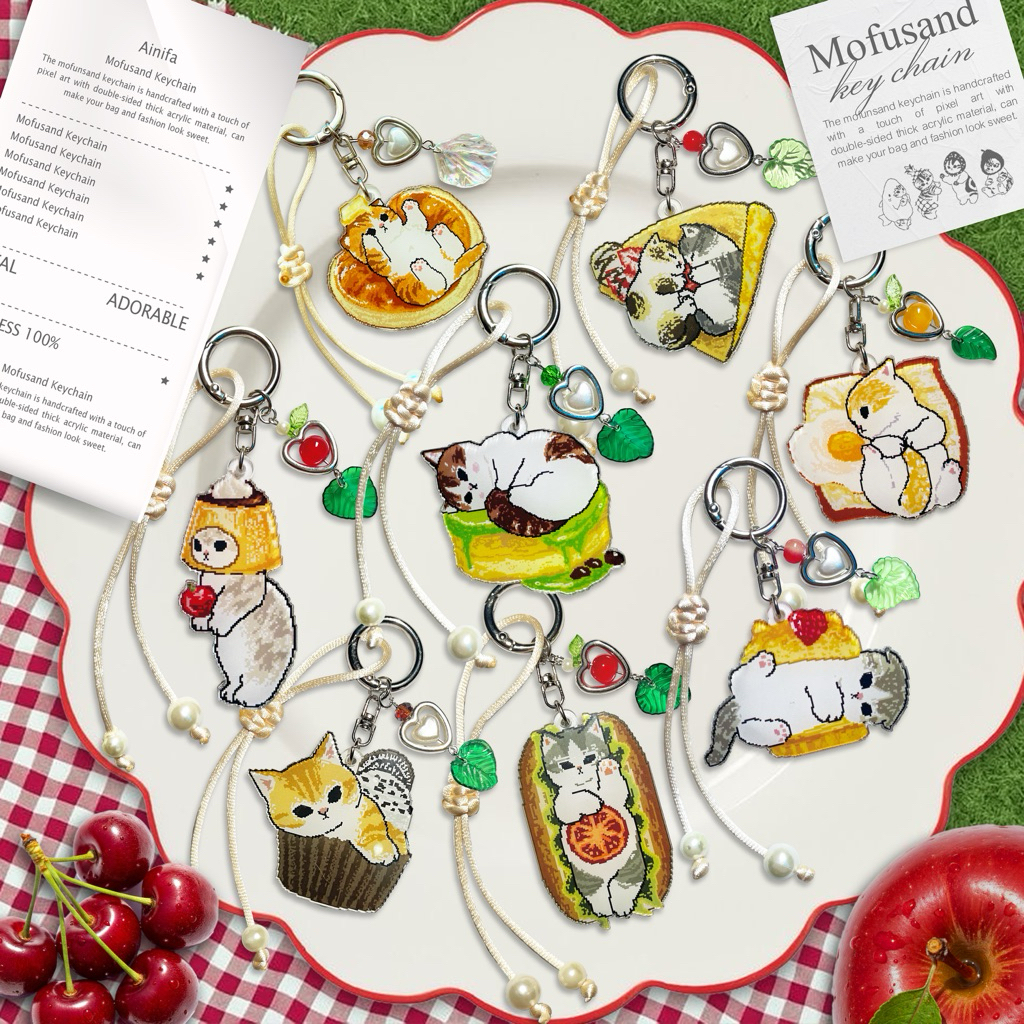 Mofusand Keychain Bagcharm Cat Pixel Art Acrylic Premium // Cake series