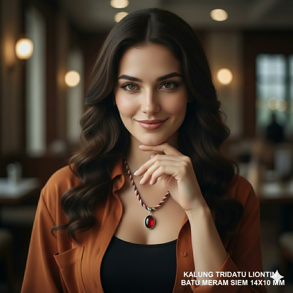 MERAH TRIDATU สร้อยคอพร้อม SIEM RED STONE PENDANT 14 MM