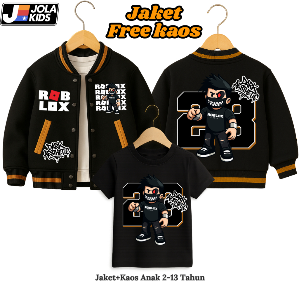 Roblox Varsity Baseball Jacket เสื้อยืดฟรีสําหรับเด็กชายและเด็กหญิงอายุ 2-13 ปี JOLAKIDS