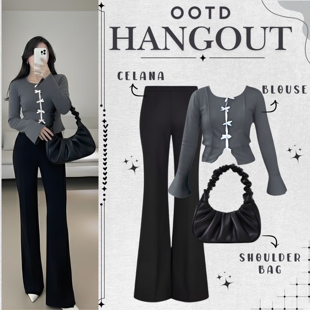 Kiira Simple Womens Outfit Set (Blouse, Cutbray Pants, Bag) Womens Oneset Hangout Suit S48
