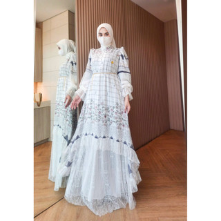 Shakira Dress Set Hijab Ceruti Mix Tille Brukat Chantily Gamis Wanita Busui Mewah Cantik Bahan Flowy Nyaman Ziper Depan
