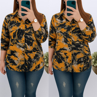 kemeja wanita jumbo motif abstrak lengan 7/8 model terbaru untuk lebaran 2026