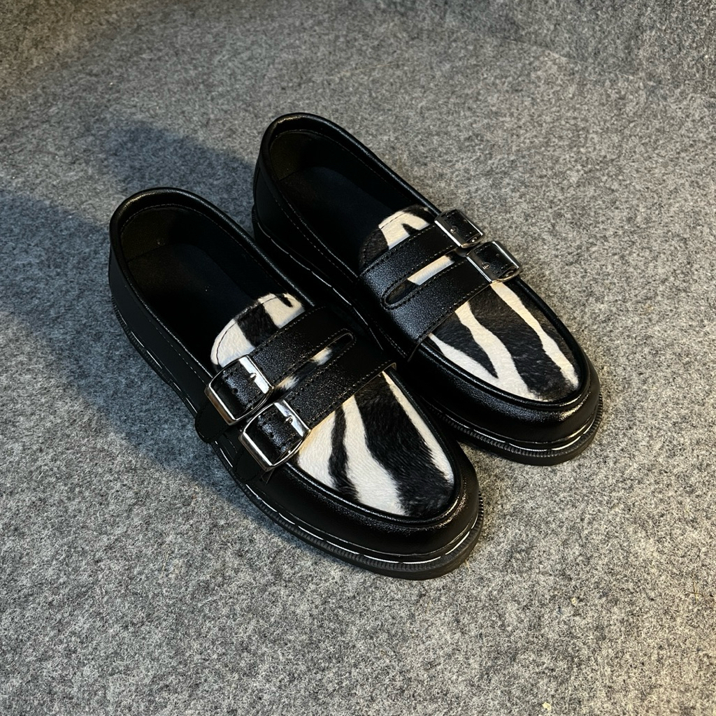 Docmart Penny Loafers Slip On Buckle Zebra Pattern Mens Black