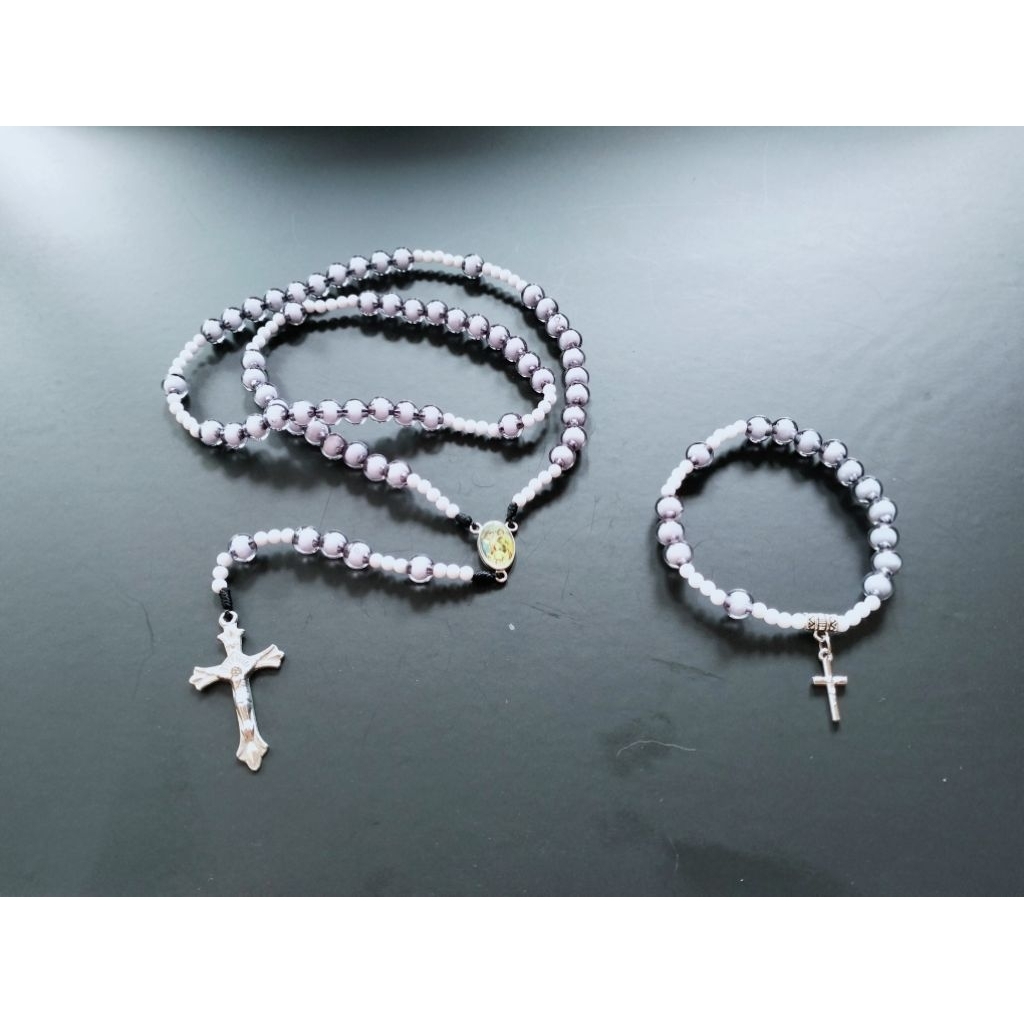 RG67 ROSARY PACKAGE + WORLD BALL PEARL CATHOLIC BRACELET