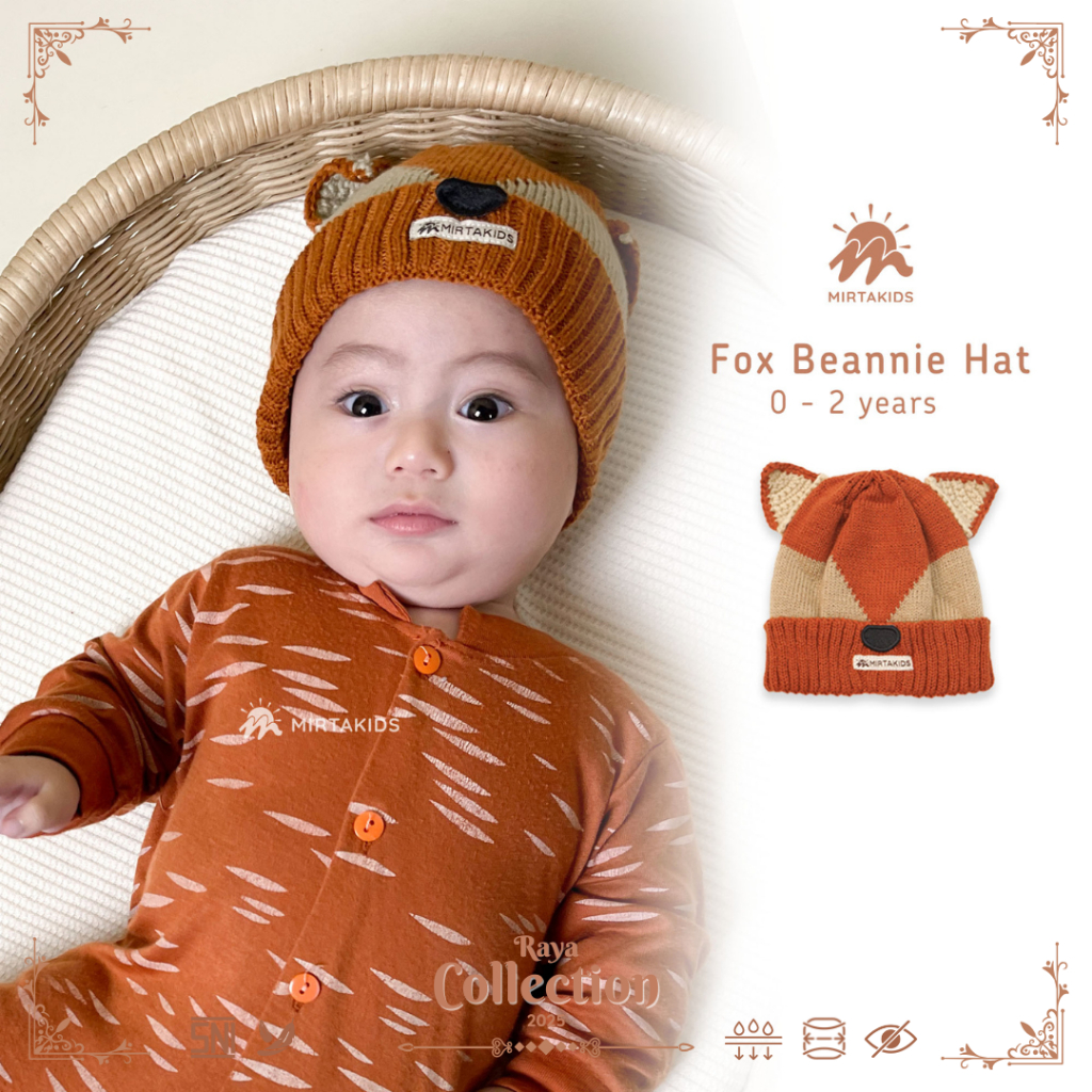 KATUN Mirtakids Fox Beannie Hat (0-2 ปี) | หมวกบีนนี่ผ้าถักพรีเมี่ยมสําหรับเด็กที่มีรุ่นสัตว์สุนัขจิ