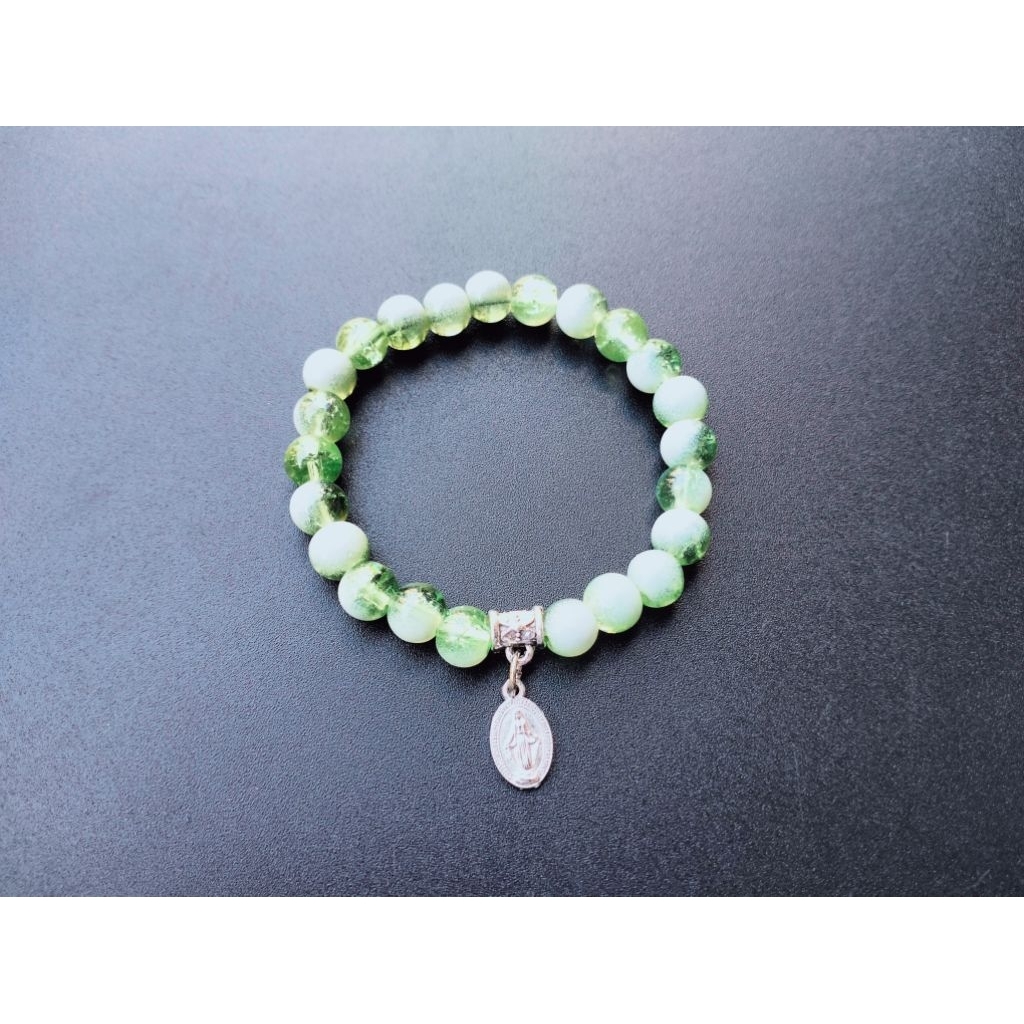 G968 MOTHER MARY BRACELET HEAVY PEARL CRYSTAL GLASS JADE 8MM CATHOLIC BRACELET