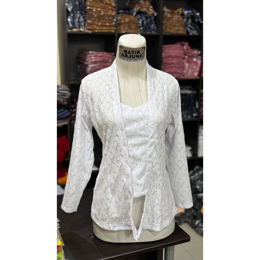 นําเข้า Kebaya/Premium White Brocade Kebaya/แขนยาวสีขาว Kebaya