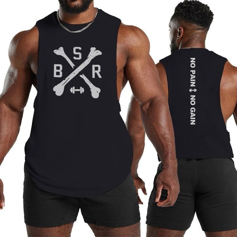 ผู้ชาย LOWCUT SINGLET GYM FITNESS SPORT WEAR BSR สีดําและสีขาว