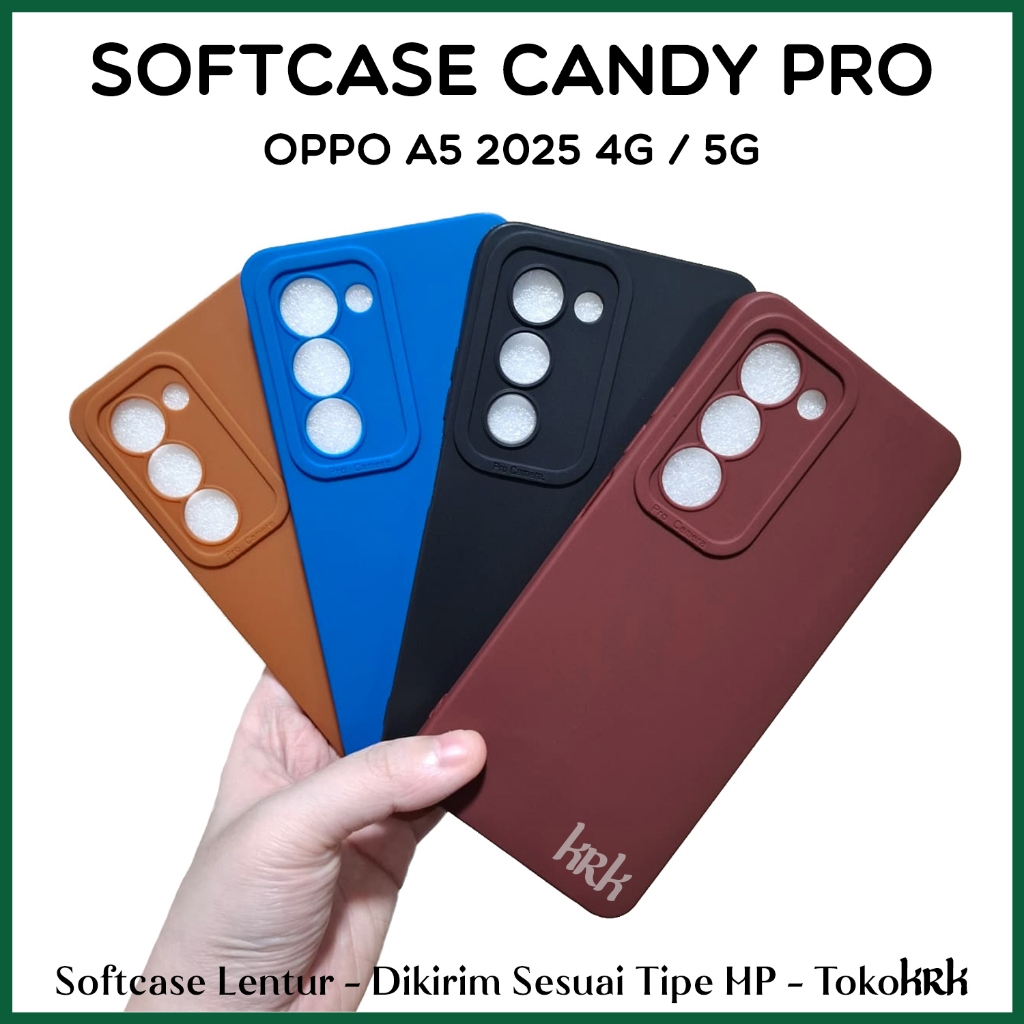 HIJAU MERAH KRK Softcase Oppo A5 2025 4G 5G Case Candy Pro ซิลิโคนป้องกันสีกล้องสีดําสีน้ําตาลสีชมพู