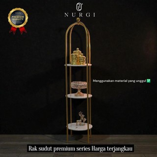 Rak Hias Sudut Ruang Tamu Minimalis Besi Emas Gold Aesthetic Rak Serbaguna Furniture Mewah Penyimpanan Multifungsi