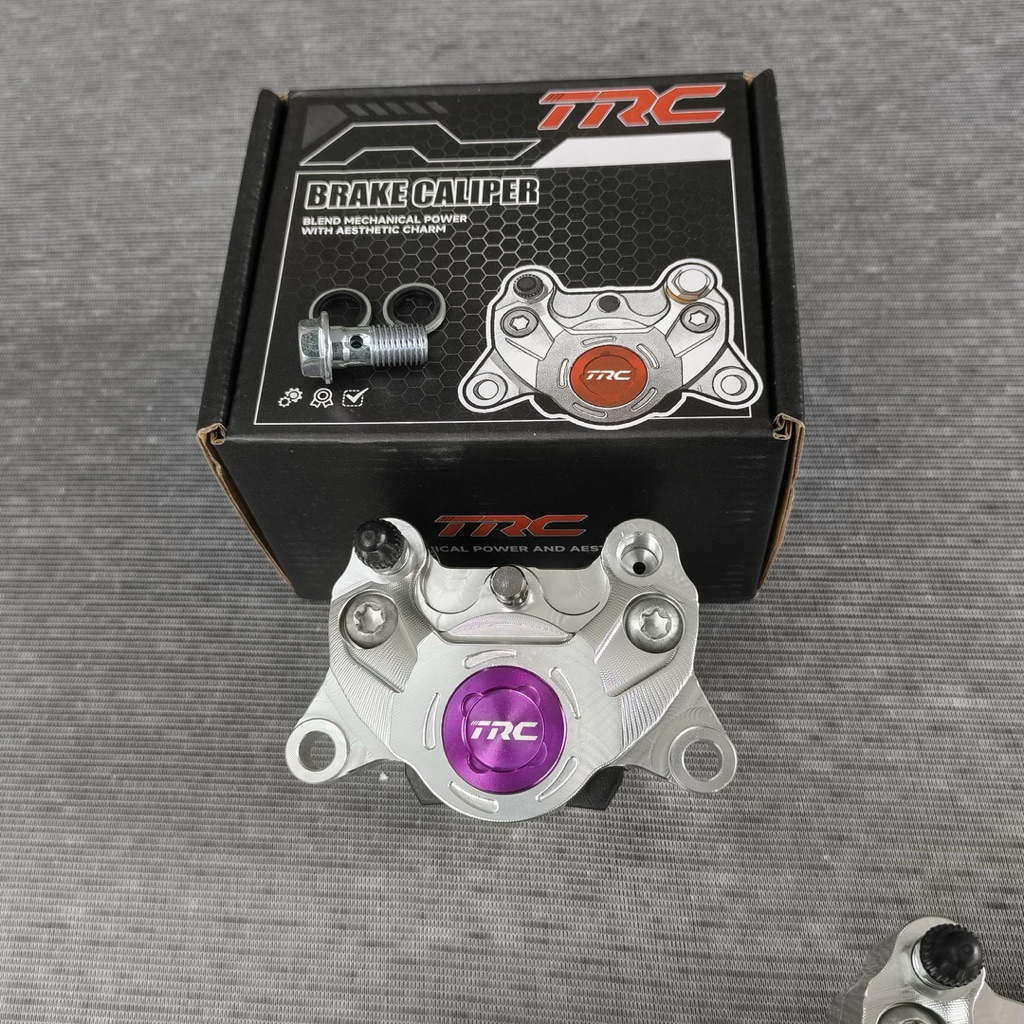 2-PISTON CALIPER โลโก้ขนาดใหญ่ COIN TRC ยี่ห้อ BUTTERFLAY รุ่น FULL CNC UNIVERSAL สําหรับรถจักรยานยน