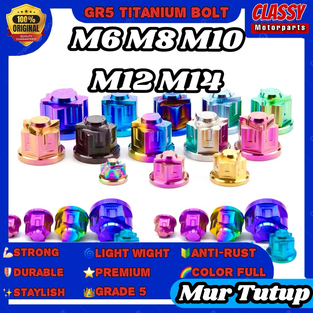 (1 ชิ้น) Titanium Close Nuts Titanium Nuts Titanium Cap Nuts M6 M8 M10 M12 M14 Thread 10 12 14 17 19