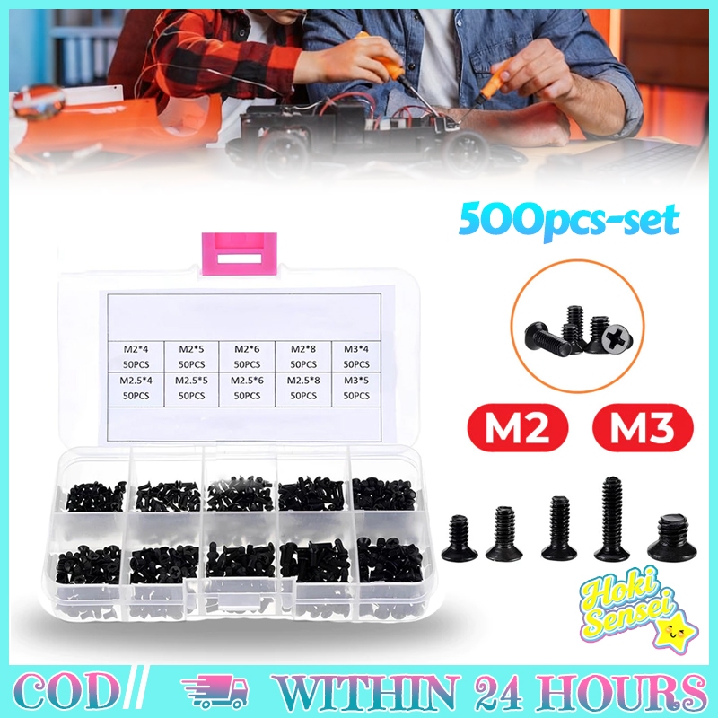 500pcs แล็ปท็อปสลักเกลียวชุด M2 M2.5 M3 สีดําเคลือบเหล็กกล่องโปร่งใส Universal สําหรับ PC Notebook