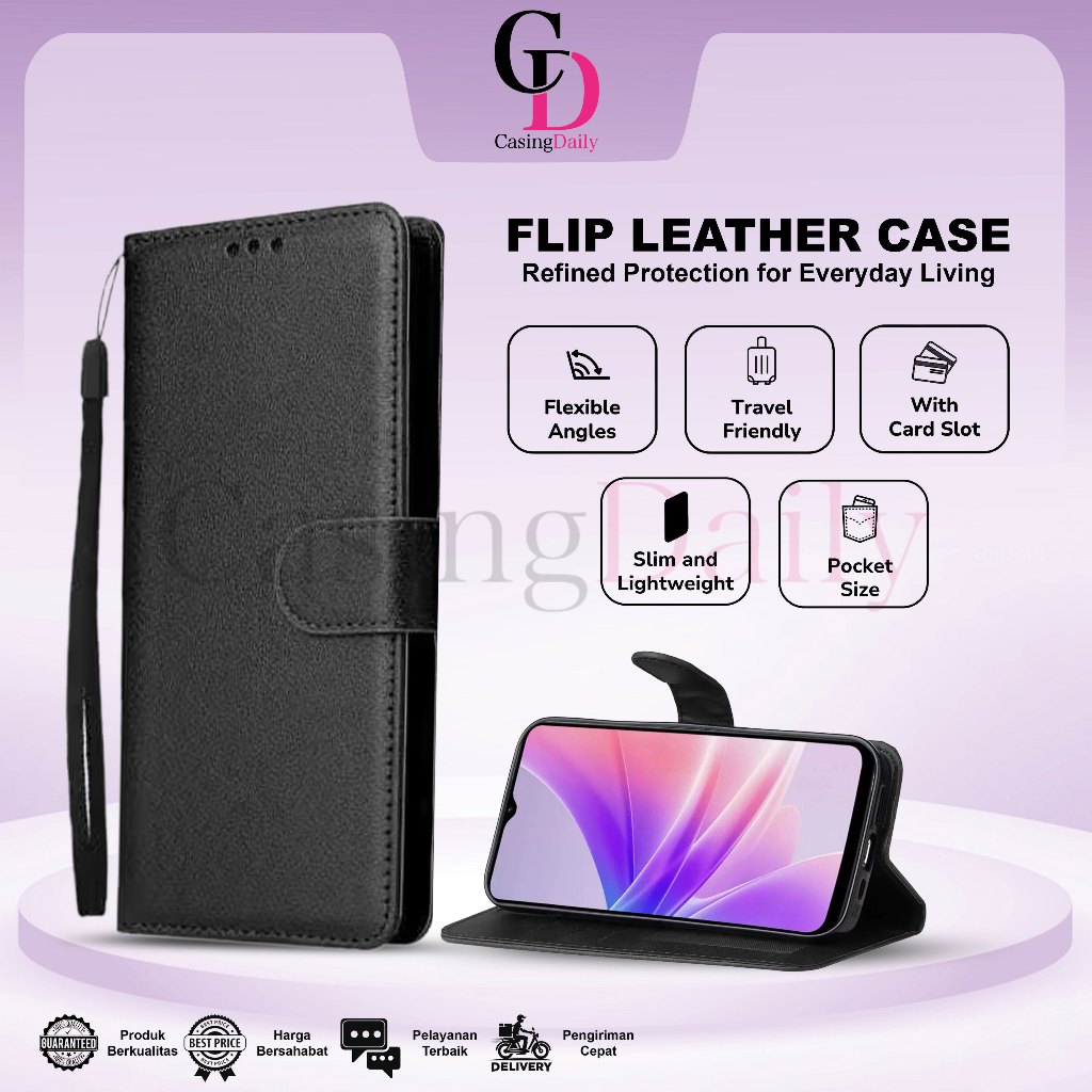 HP Flip Leather Card Slot & Stand – Magnetic Leather Wallet Cover – Vivo Y21D Y51 Y53 Y53S V60 Lite 