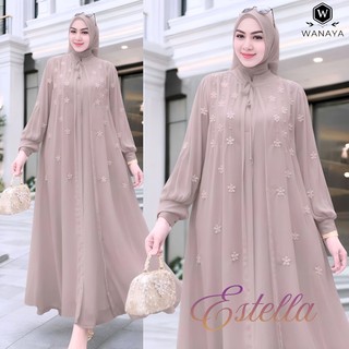Estella Gamis Ceruty Babydoll Kombinasi Bordir dan Payet Mutiara Estetis Layer Lepas Pasang Terpisah